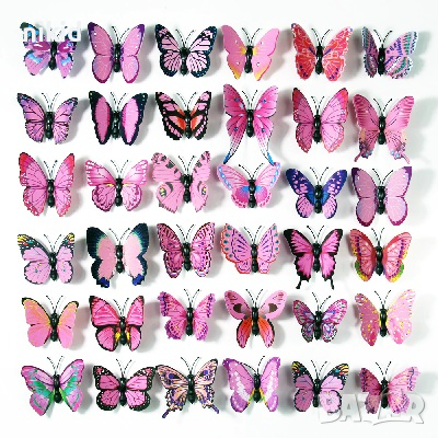 12 микс малки цветни едноцветни пеперуди pvc за украса декорация, снимка 8 - Други - 33551041