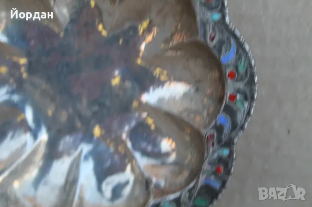 Сребърна чинийка/поднос с емайл, снимка 6 - Други ценни предмети - 50109428