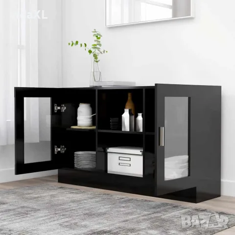 vidaXL Шкаф витрина, черен, 120x30,5x70 см, инженерно дърво, снимка 3 - Бюфети - 56147831