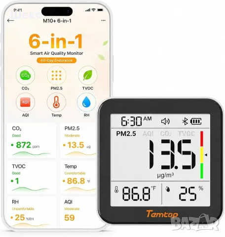 Temtop M10+ – 6-в-1 монитор за качество на въздуха