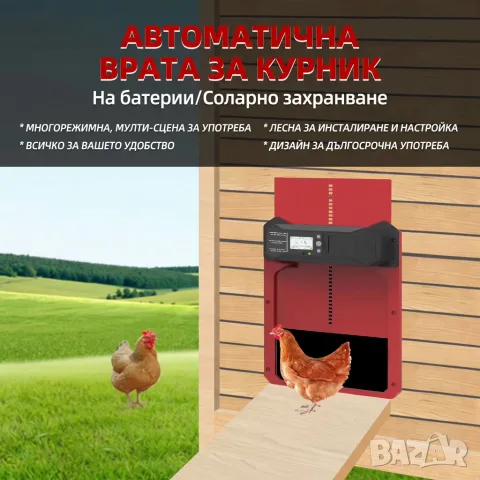 Автоматична врата за кокошки с таймер / Соларна врата за кокошки, снимка 5 - За птици - 56239336