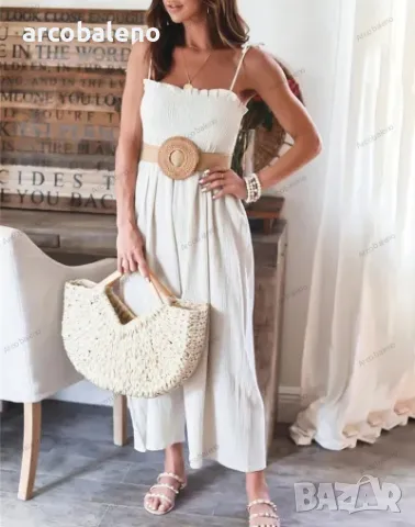 Едноцветен дамски гащеризон без ръкави с висока талия, 4цвята , снимка 2 - Гащеризони - 49736382