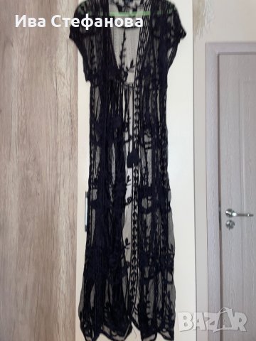 Дълга нова кафтан  черна плажна наметка дантела памук плажна дълга риза рокля за плаж плажна туника , снимка 8 - Туники - 41518928