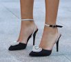 Сандали на ток - черен сатен - STF1, снимка 2