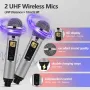 Караоке Bluetooth колонка HIUYRFS преносим комплект за деца с 2 безжични микрофона LED светлина, снимка 5