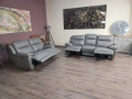 Сив кожен комплект дивани тройка и двойка с ел. релакс механизъм, снимка 8