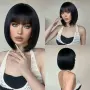 Черна къса каре перука с бретон - 30 см, снимка 3