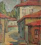 Картина, стари къщи, български автор, 1983 г., снимка 2