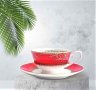 Червени чаши за чай и кафе от костен порцелан използваем в миялна машина, снимка 1