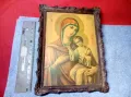 СТАРА ПРАВОСЛАВНА ИКОНА ПРЕСВЕТА БОГОРОДИЦА с МЛАДЕНЕЦА с КРАСИВА БАКЕЛИТЕНА РАМКА 47632, снимка 1