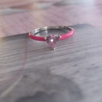 Сребърен пръстен Pink Crystal Heart, снимка 3 - Пръстени - 41123847
