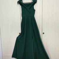 НОВА! Тъмно зелена дълга елегантна рокля S, снимка 7 - Рокли - 6433954