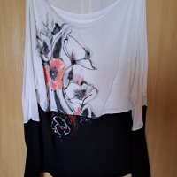 Дамска блуза с дълъг ръкав фин памук бяла отпред с цветя ., снимка 1 - Тениски - 41117728