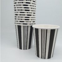 Черно Бели ленти черти рали високи 8 бр картонени чаши парти рожден ден, снимка 2 - Чаши - 42251827