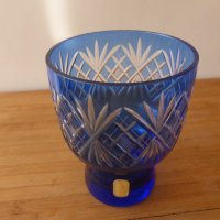 Синя кристална ваза дизайн Karin Grigat Германия 1970 г, снимка 6 - Вази - 42359302