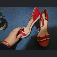 Червени сандали  на ток, снимка 1 - Сандали - 40217533