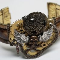 Уникална гривна в стил Steampunk, ръчна изработка, снимка 7 - Гривни - 36000492