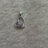 Сребърна висулка сърце с цвете, снимка 3 - Колиета, медальони, синджири - 44309985