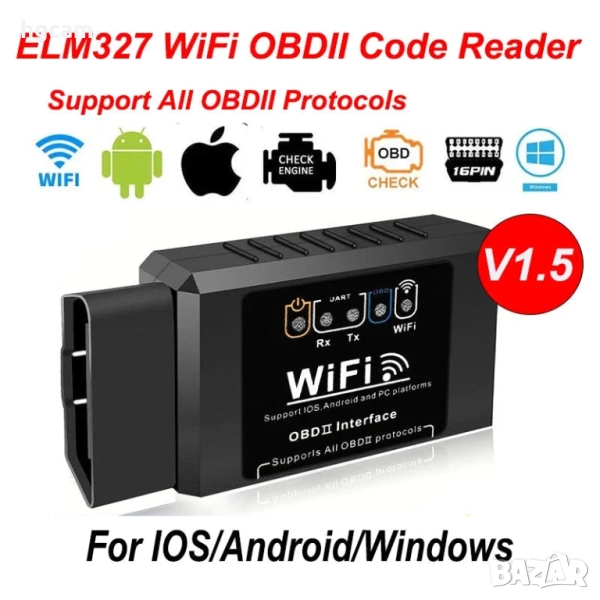 WiFi OBD2 диагностичен адаптер ELM327 V1.5 – за Android и iOS, снимка 1
