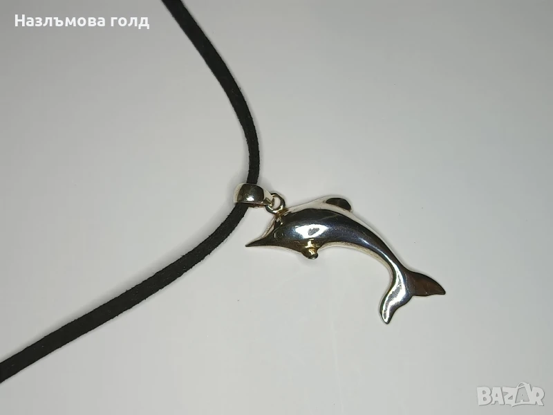 Сребърен делфин медальон , снимка 1
