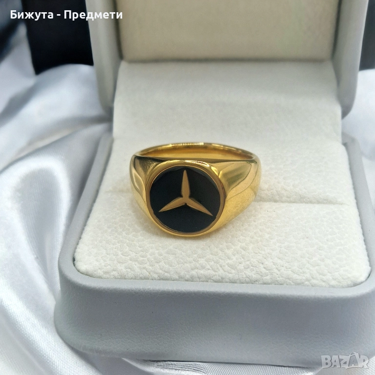 Мъжки пръстен Мерцедес | Golden Mercedes | звезда с позлата, снимка 1