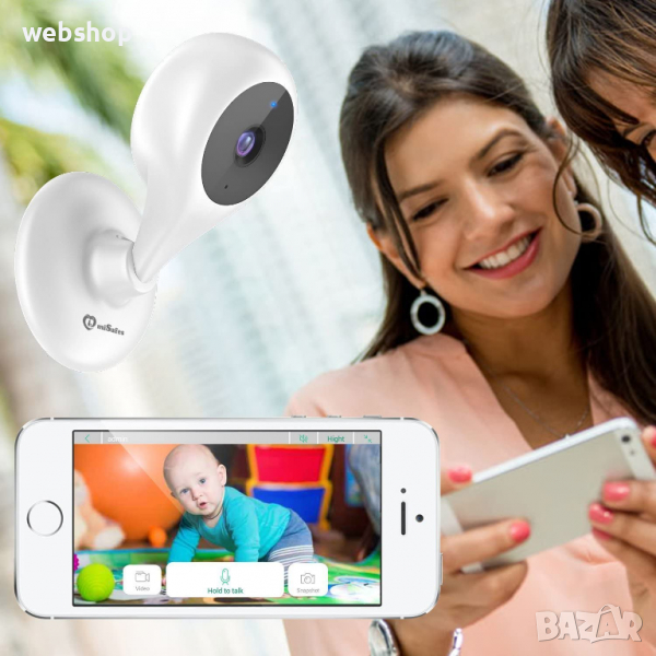 Бебефон с камера Wi-Fi IP и апликация за телефон, OEM , Бяла, снимка 1