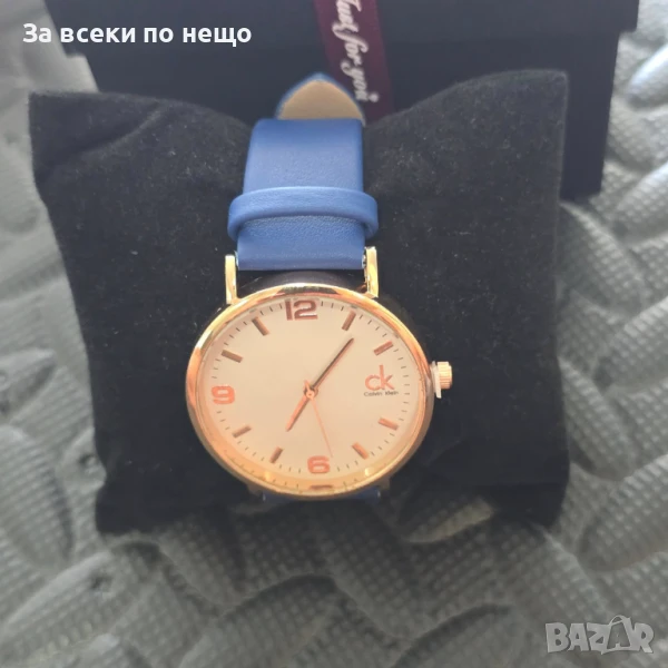 Calvin Klein Дамски Ръчен Часовник Със Синя Кожена Каишка В Кутия Код VL-143, снимка 1