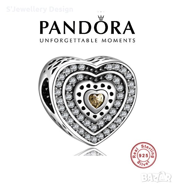 Pandora 925 сребърен талисман сърце с цирконий, снимка 1