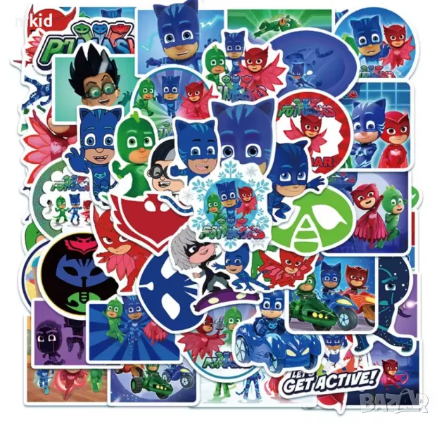 50 бр PJMASKS PJ Masks PJ Mask самозалепващи лепенки стикери за украса декор картонена торта, снимка 1