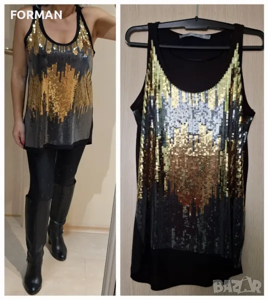 УНИКАЛЕН потник със сиви и златисти пайети Л/ХЛ размер , снимка 1