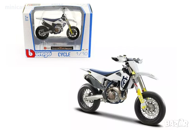 1:18 Метални мотори: мотоциклет Husqvarna FS 450 Supermoto, снимка 1