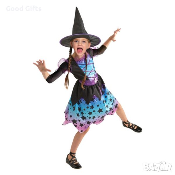 Детски Хелоуин костюм вещица, със звезди и шапка, снимка 1
