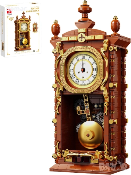 Комплект строителни блокчета - винтидж часовник с махало, функция за истински часовник, 751 части, снимка 1