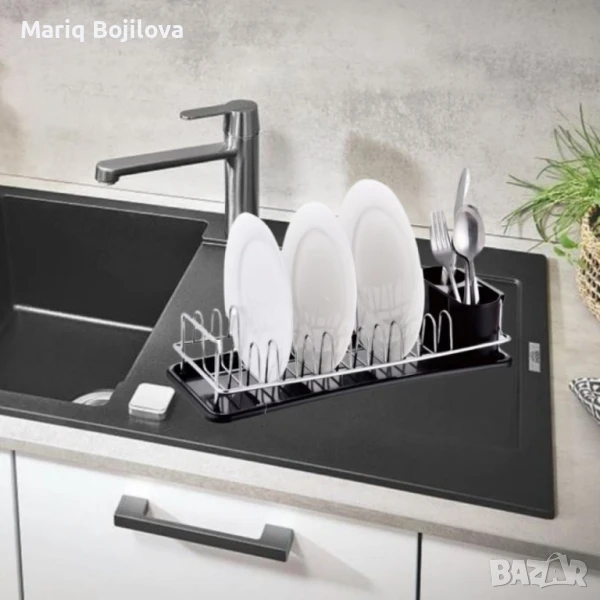 Сушилник за съдове Rosberg R53000M, 1 ниво, хром/черна табла, 41.5х17.5х9.5 см, снимка 1