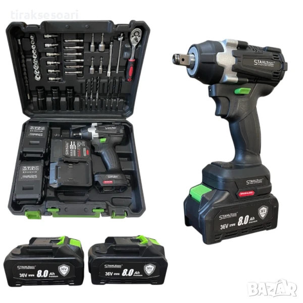 Ударен Гайковерт Винтоверт 36V 8,0AH STAHLMAYER + 40 Части Инструменти, снимка 1