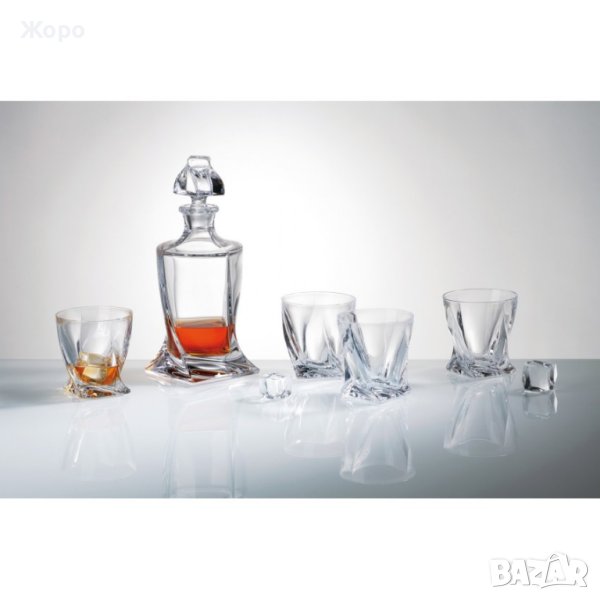 Комплект за уиски Bohemia Quadro - гарафа с 6 чаши, снимка 1