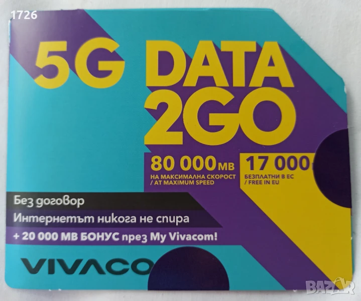 100 GB Мобилен интернет в БГ и 17 GB в ЕС, снимка 1