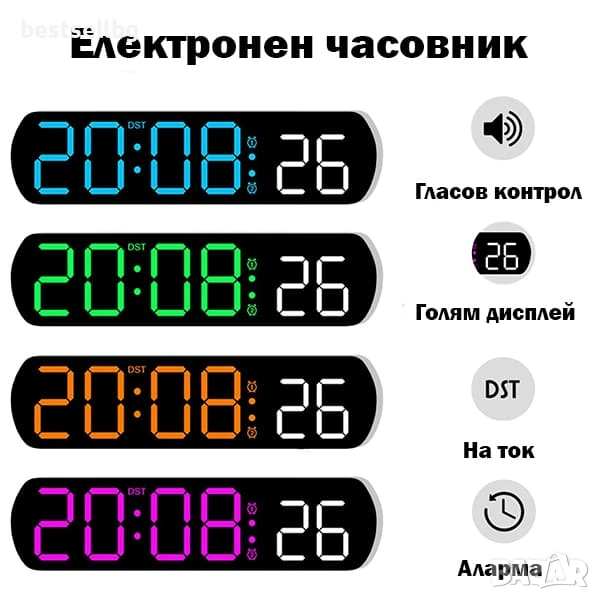 Дигитален настолен часовник с температура аларма дата постоянно светещ на ток USB големи цифри, снимка 1