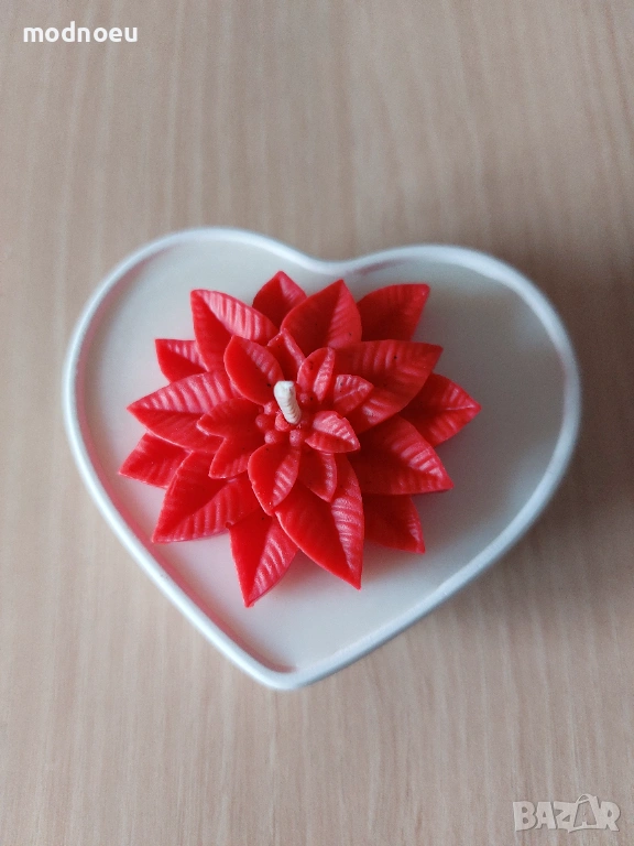 Свещ сърце с коледна звезда, снимка 1