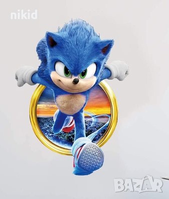Соник Sonic в кръг самозалепващ стикер лепенка за стена и мебел детска стая, снимка 1