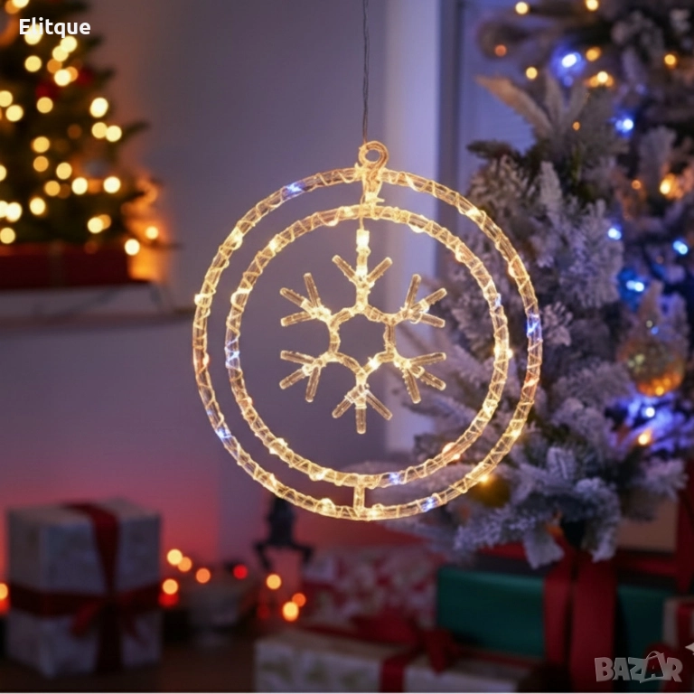Въртяща се LED Коледна Декорация – Магически светлинен ринг за празничен уют, снимка 1