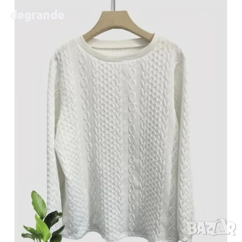 Бяла блуза с обло деколте , снимка 3 - Блузи с дълъг ръкав и пуловери - 51557326