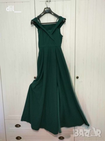 НОВА! Тъмно зелена дълга елегантна рокля S, снимка 7 - Рокли - 6433954