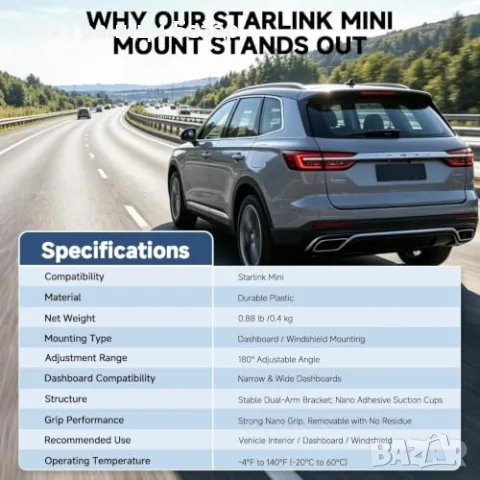 Нов държач Starlink Mini Car Mount автомобилна стойка с вендуза за табло стъкло, снимка 7 - Селфи стикове, аксесоари - 56132944