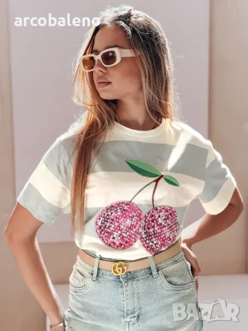 Дамска овърсайз тениска на райе SWEET DISCO, 2цвята , снимка 9 - Тениски - 49970269