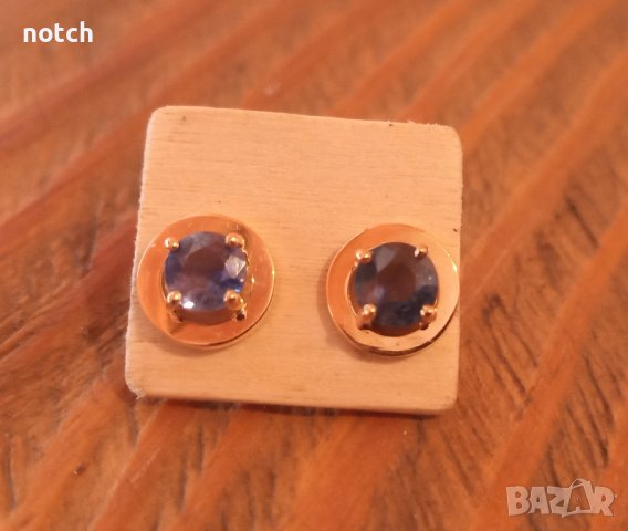 Златни обеци с естествени сапфири, снимка 2 - Обеци - 42414341