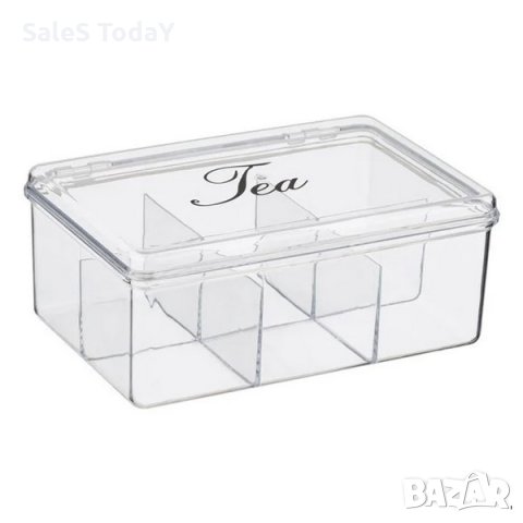 Пластмасова кутия  за чай, прозрачна, пластмаса, 21х14,5х8,5см, снимка 2 - Кутии за съхранение - 35851119