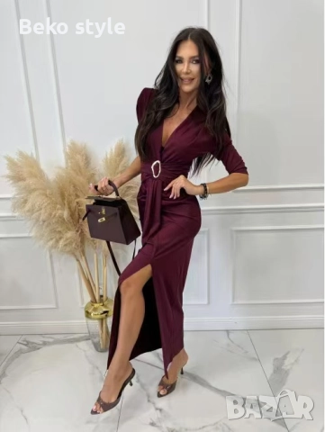 ТОП ЦЕНА Елегантна рокля налична 4 цвята.Кафаво Бордо Черно Синьо, снимка 2 - Рокли - 52520004