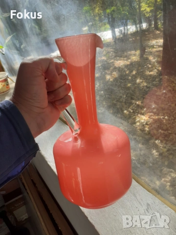 Невероятна голяма розова кана гарафа декантер Опалин, снимка 6 - Антикварни и старинни предмети - 53408565