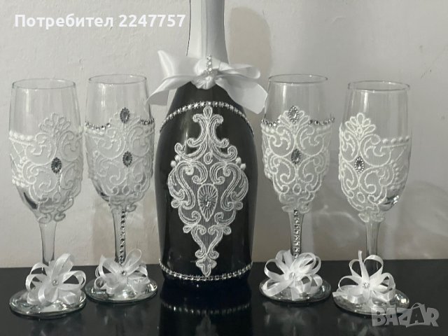 Сватбен комплект с 4 чаши, снимка 2 - Сватбени аксесоари - 40694164